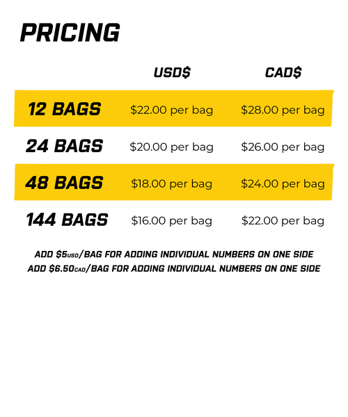 Howies Custom Hockey Bag Pricing Chart