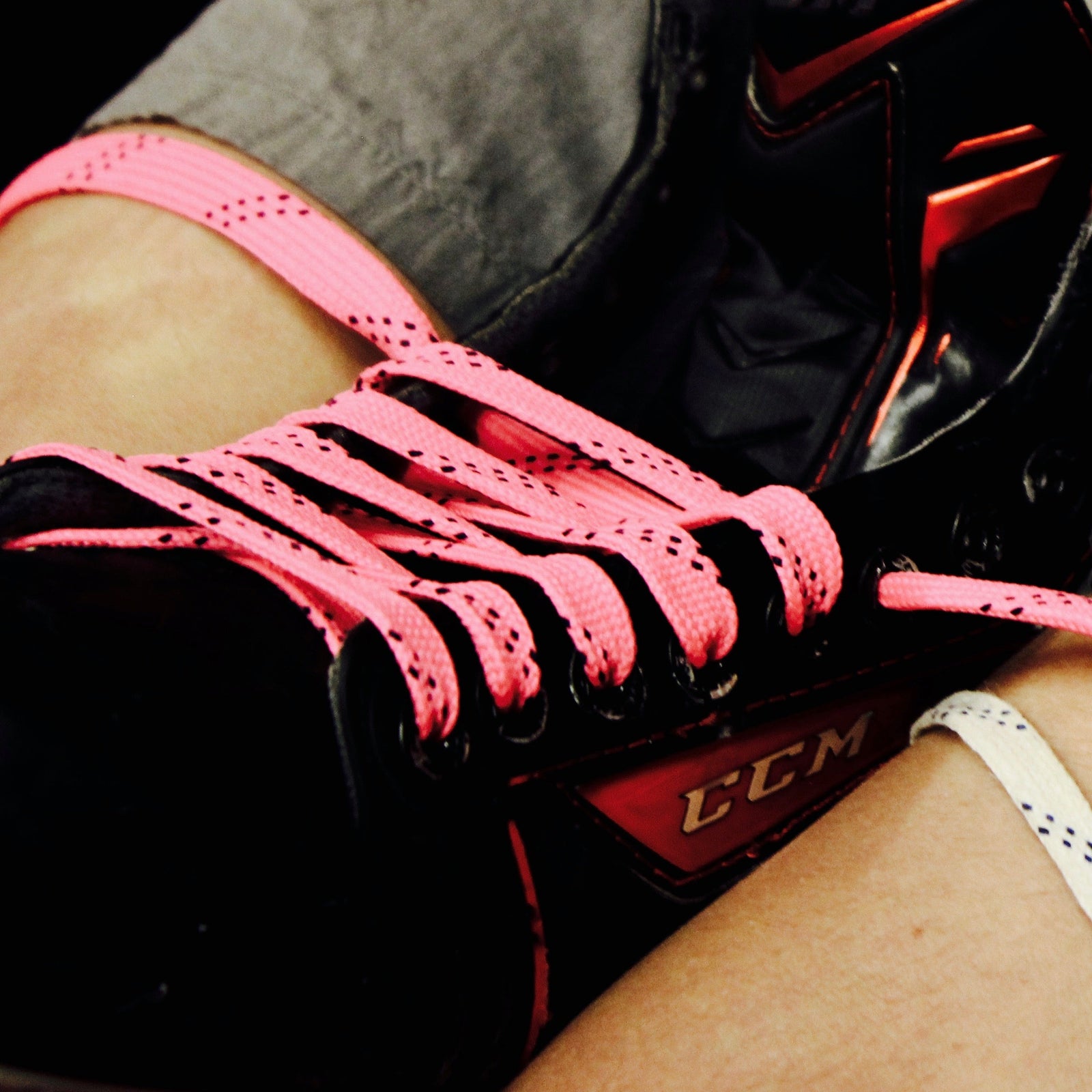 Pink laces in skates 