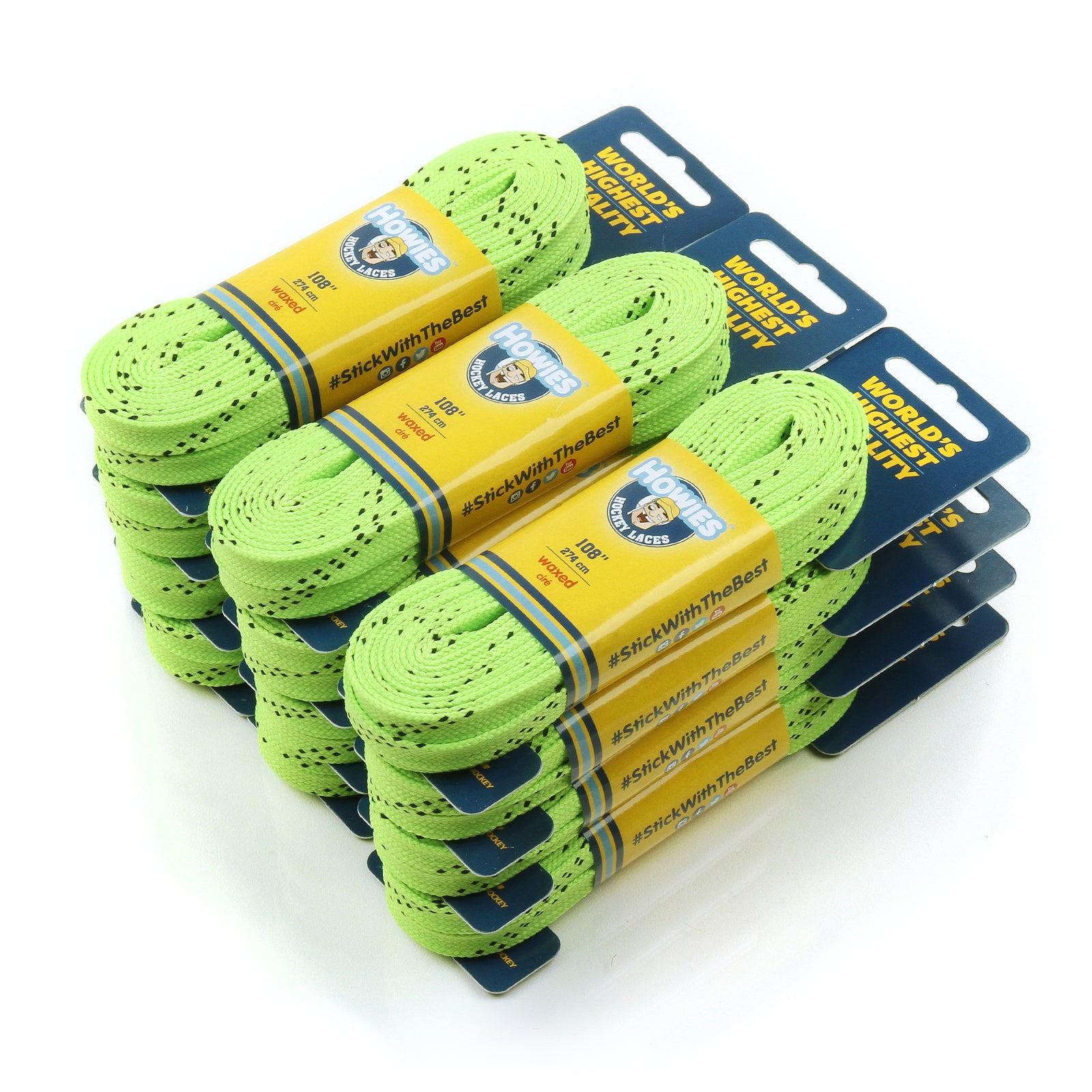 Howies Neon Green Waxed Hockey Skate Laces Waxed Laces Howies Hockey Tape 12pk 72" 