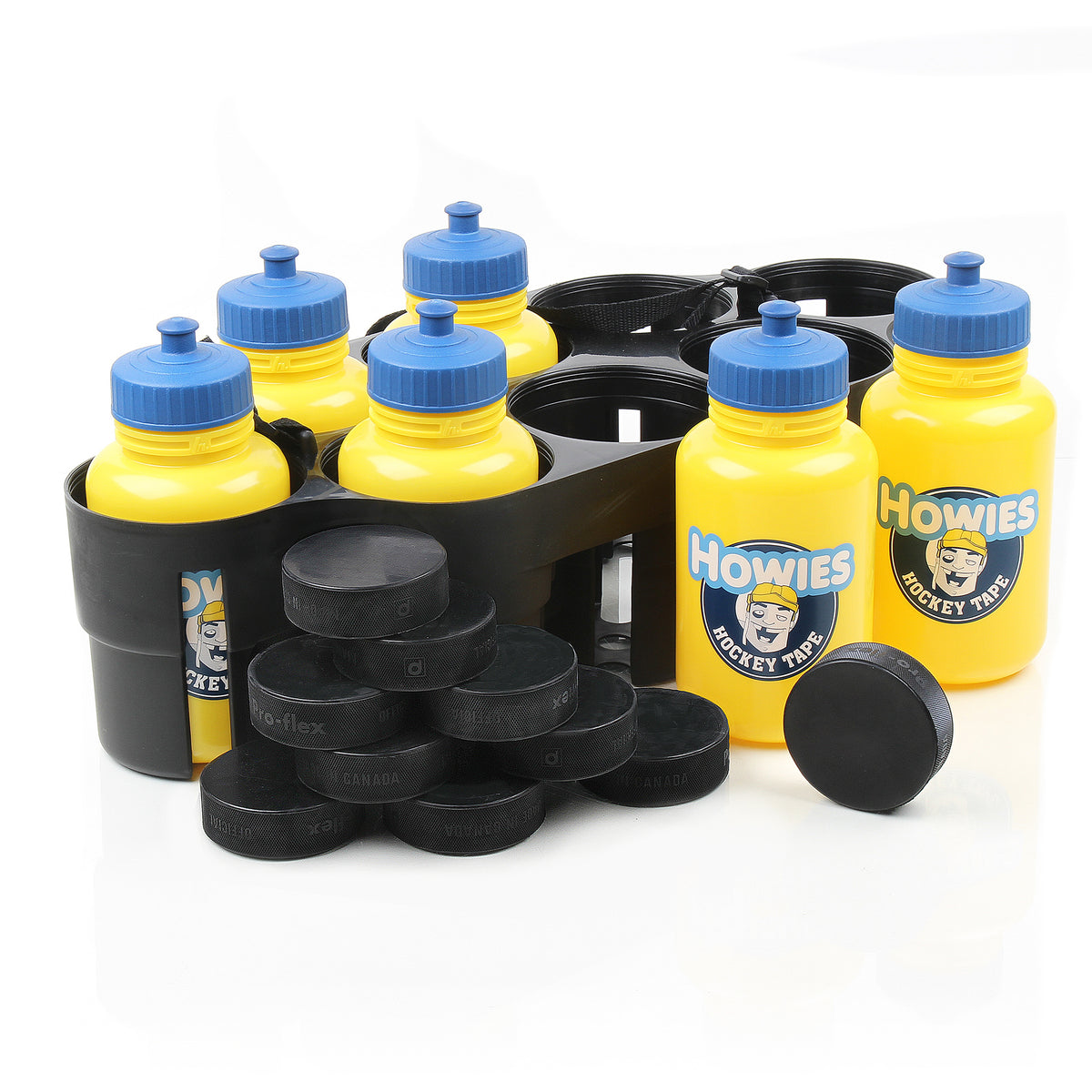 Howies Coach's Pack - Water Bottles, Pucks, & Carrier Water Bottle Combo Pack Howies Hockey Tape Pro Grade